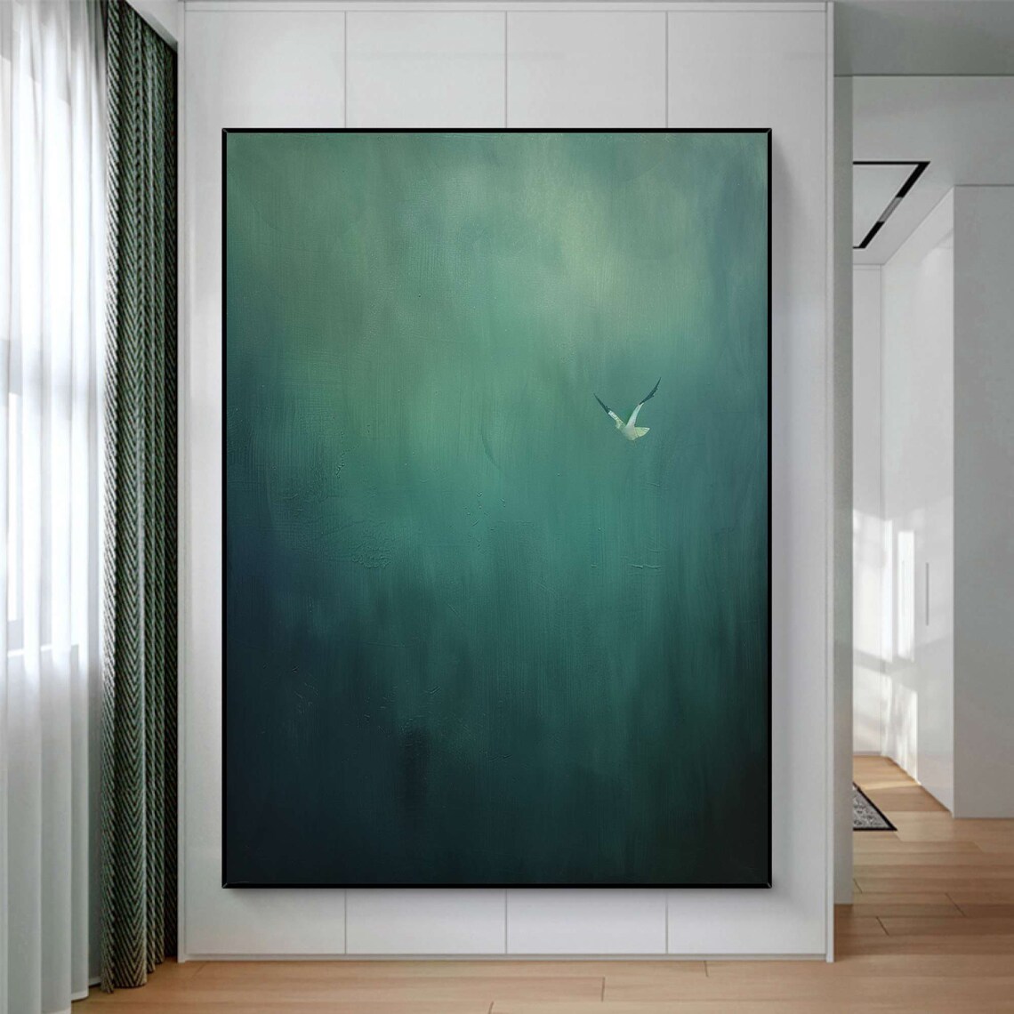 Surrealist Dark Green Sky Abstract Wall Art - Image 2