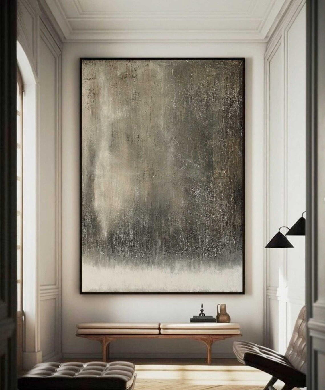 Gray Beige Vertical Streak Textured Wabi Sabi Abstract Print - Image 2
