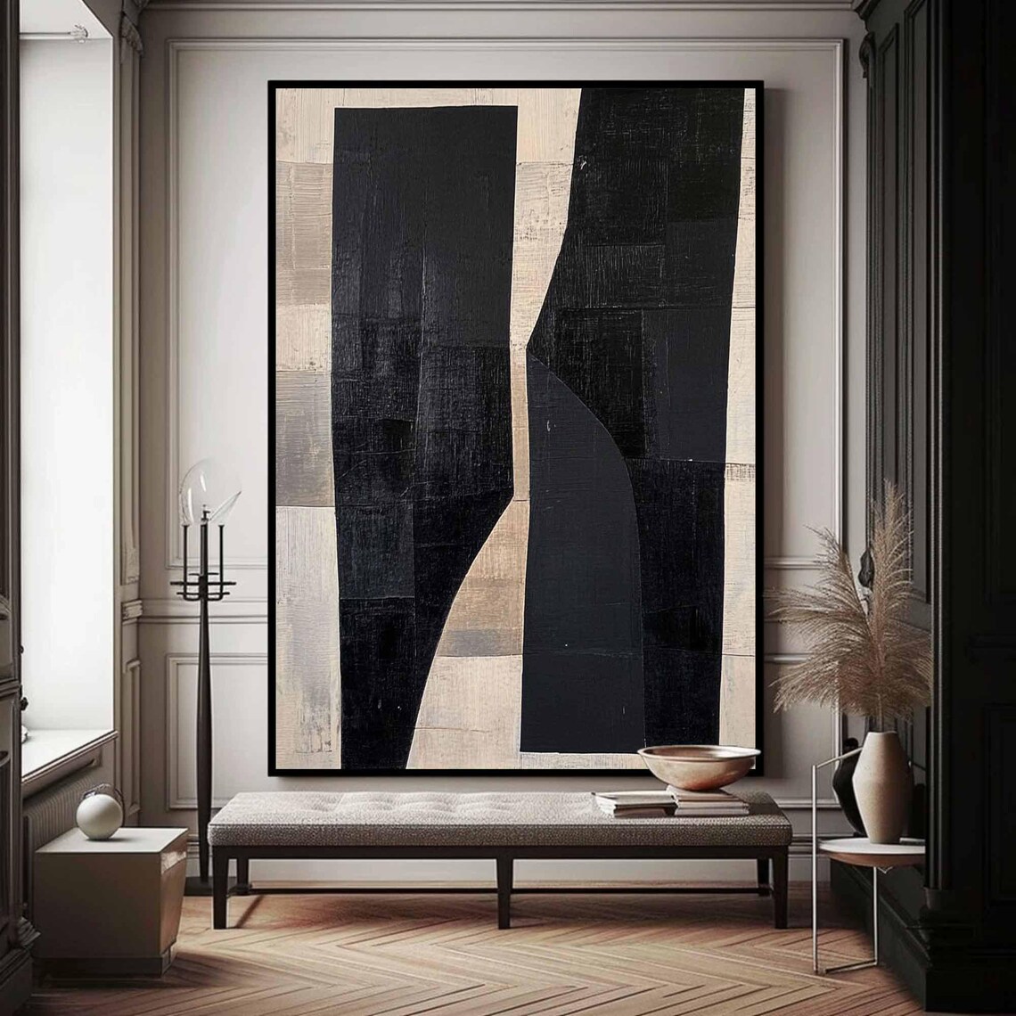 Black Beige Vertical Pillars Wabi Sabi Geometric Minimalist Wall Art - Image 3