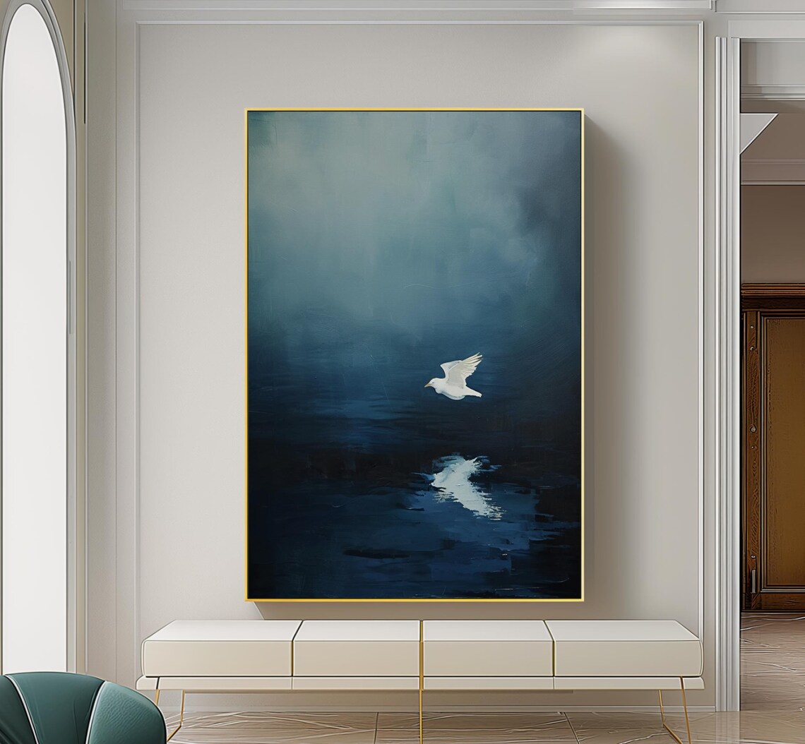 Emerald Blue Birds Abstract Wall Art Print - Image 2