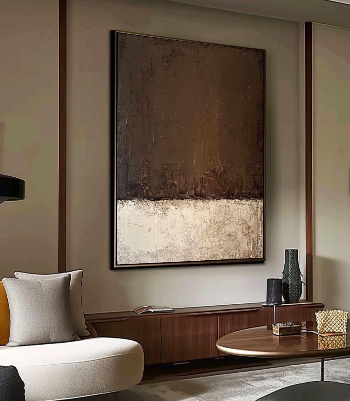Dark Brown Beige Two Tone Textured Wabi Sabi Abstract Art Print - Image 3