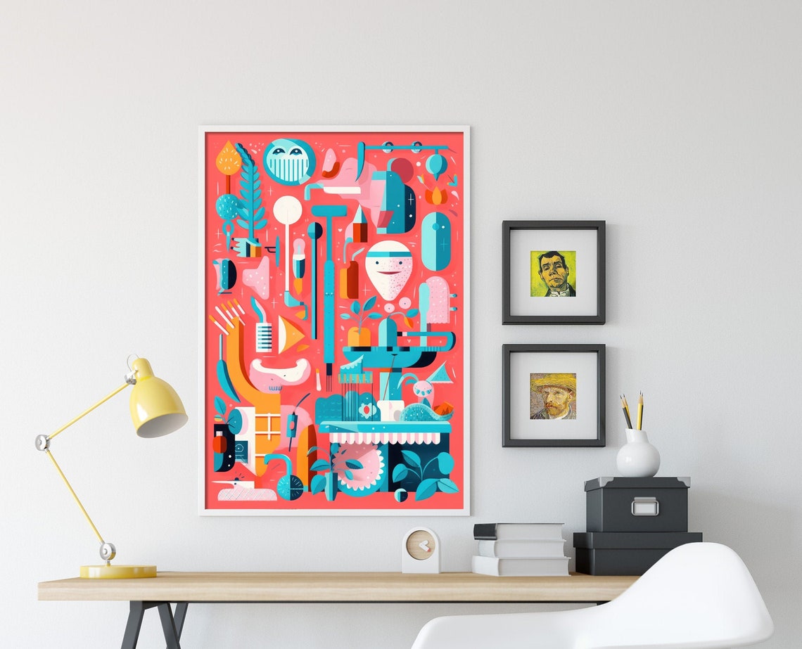 Dental Tools Flat Illustration Coral Pink Dentist Office Poster - Image 4