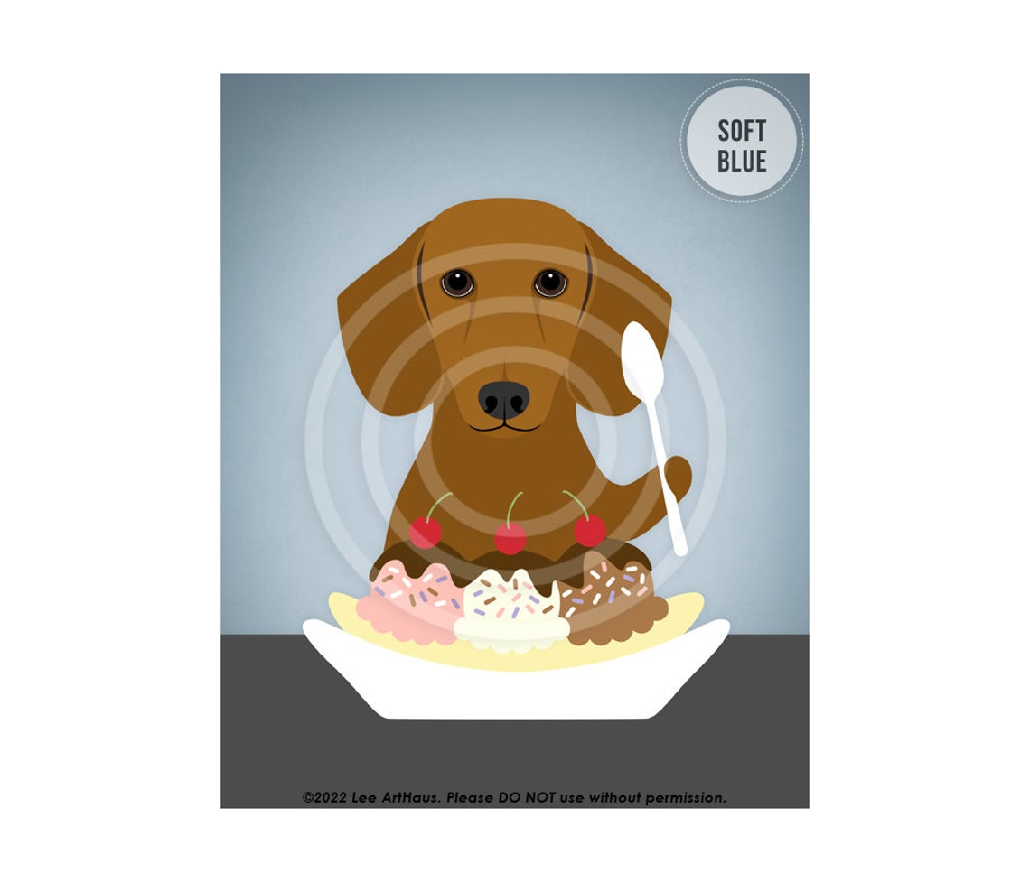 Red Dachshund Eating Banana Split Ice Cream Sundae Funny Dog Poster - Image 2