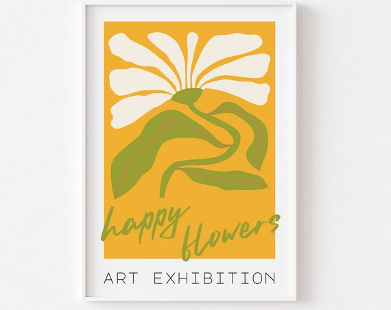 Happy Flowers Print 003 Flower Gallery Art Exhibition Abstract Flowers Retro Colourful Flowers Botanical Gallery Wall Flower Market
