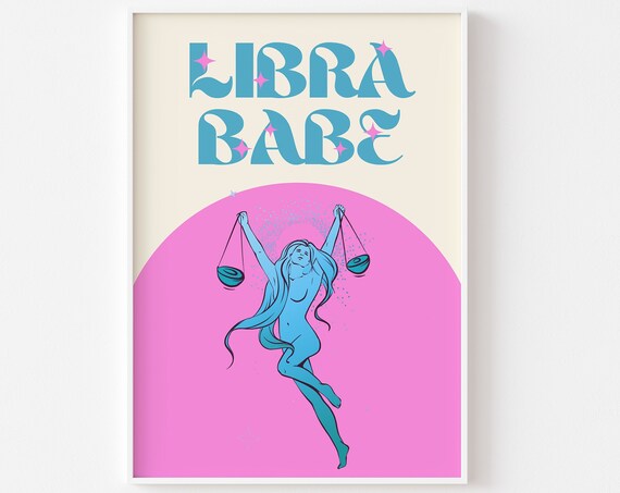 Libra Star Sign Print, Retro Zodiac Art Poster