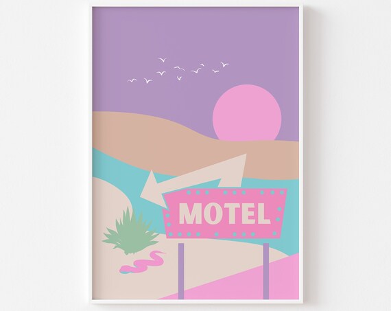 Pop Pastel Motel Sign Desert Travel Poster
