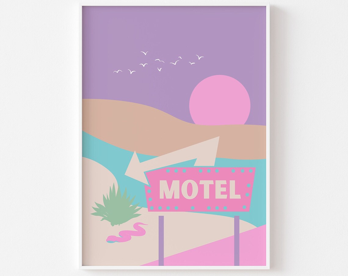 Pop Pastel Motel Sign Desert Travel Poster