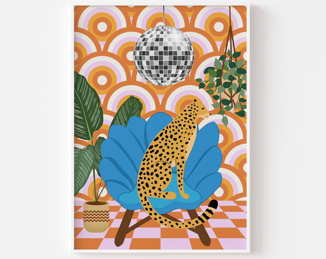 Retro Disco Leopard Print, Groovy 70s Poster