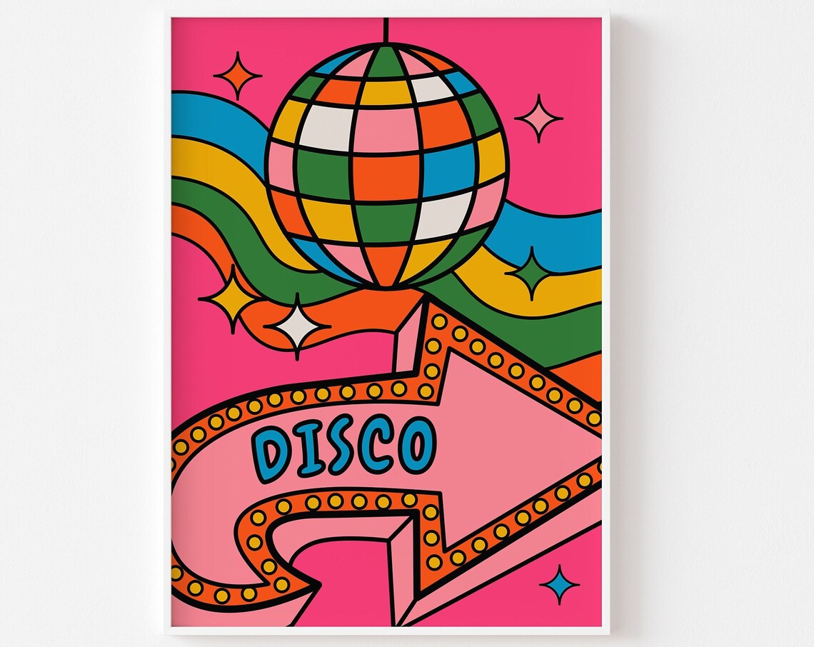 Bright Disco This Way Pink Disco Kitchen Art Print