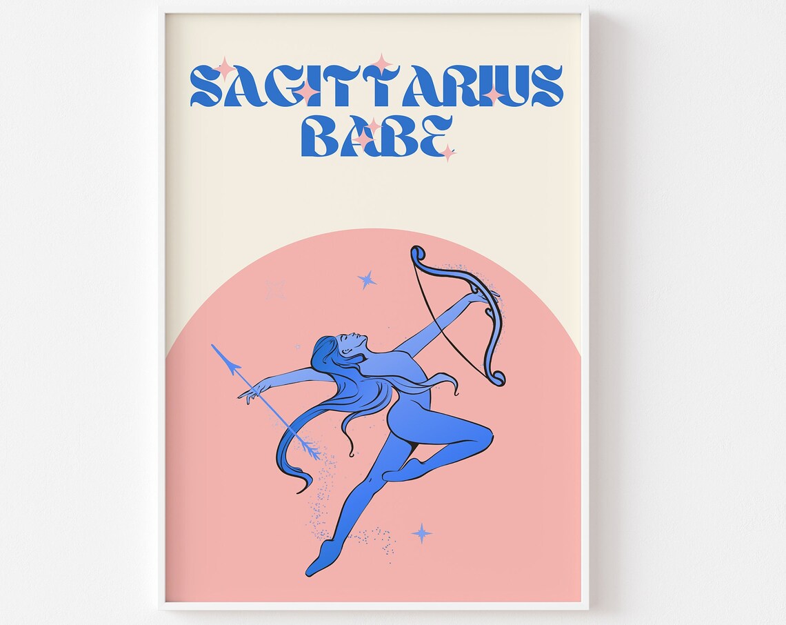 Sagittarius Star Sign Print, Retro Zodiac Poster