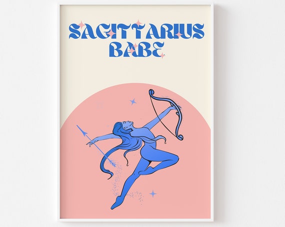 Sagittarius Star Sign Print, Retro Zodiac Poster