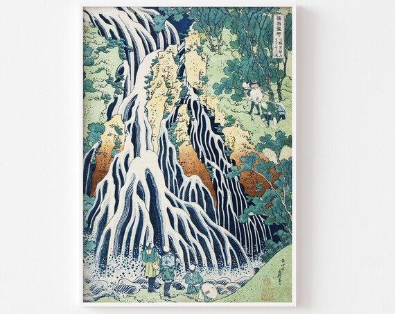 Hokusai Kirifuri Waterfall Mount Kurokami Woodblock Art Poster