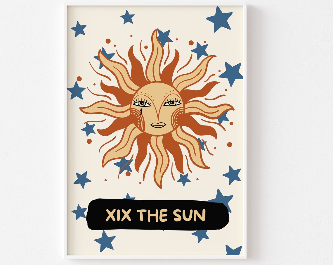 XIX The Sun Tarot Card, Boho Celestial Art Print