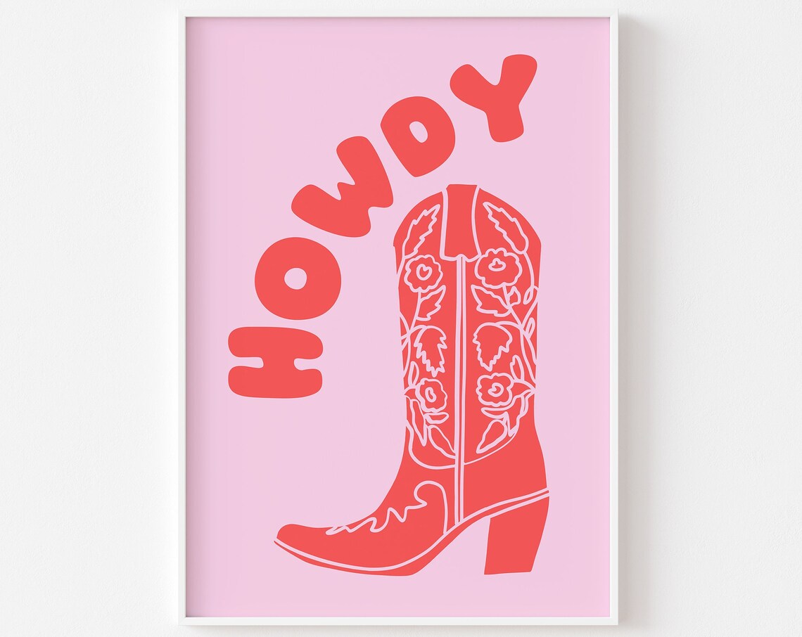 Howdy Cowgirl Boots Print, Western Preppy Art Print