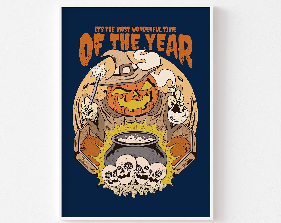 It's The Most Wonderful Time Pumpkin Witch Cauldron Halloween Poster