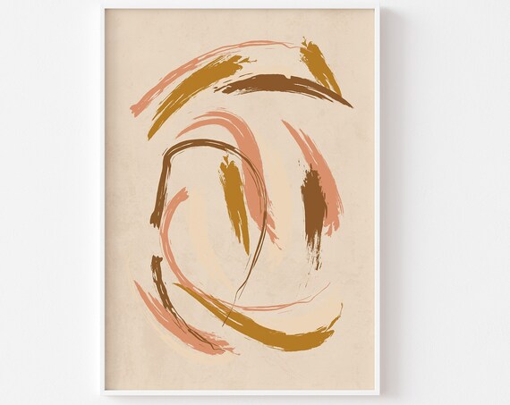 Boho Abstract Paint Strokes Print Bohemian Warm Toned Poster Decor Brown Beige Pink Neutral Contemporary Minimalist Art