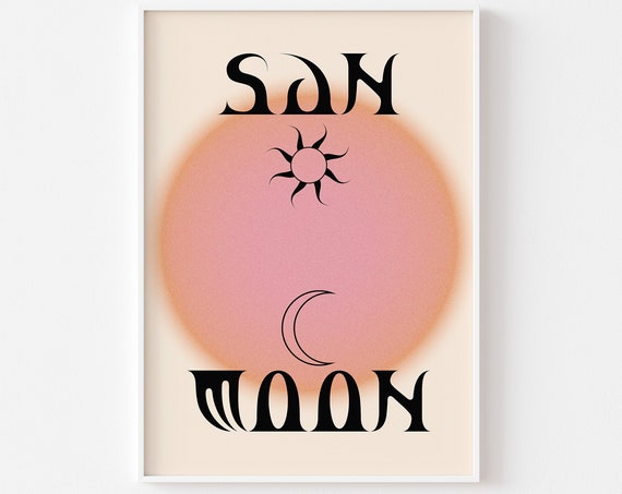 Sun Moon Gradient Energy Print Boho Wall Art Poster Minimalist Sun Moon Print Celestial Peach Beige Orange Modern Home Mystical Print