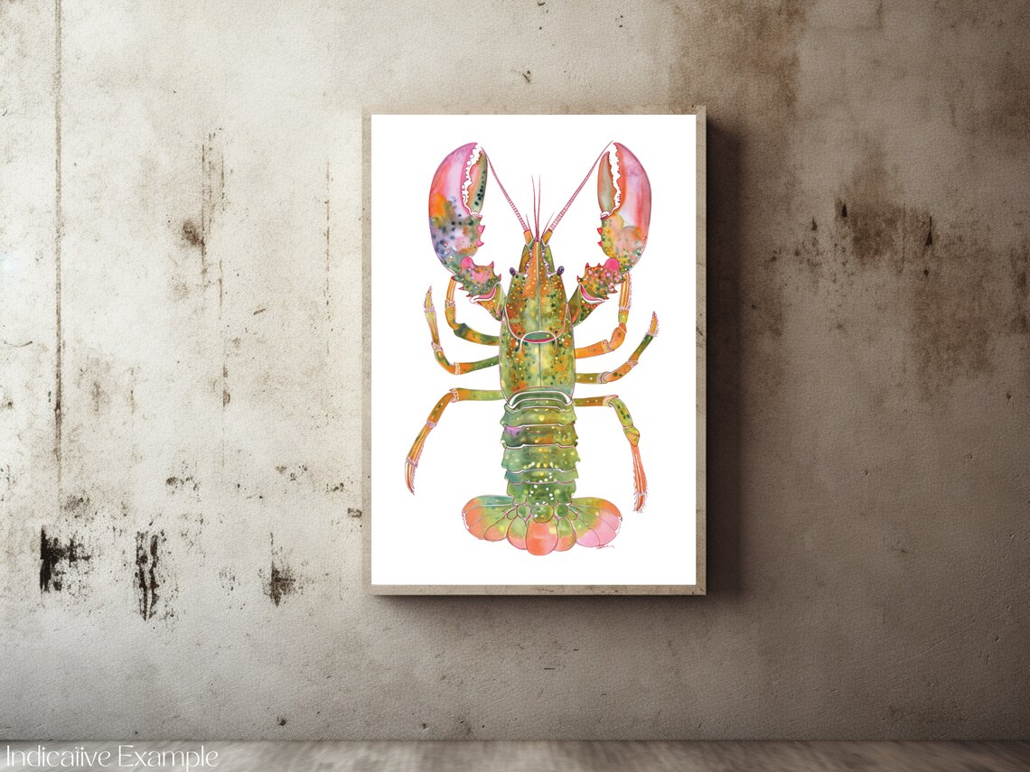 Colorful Watercolor Lobster Coastal Sea Life Nursery Art Poster - Image 2