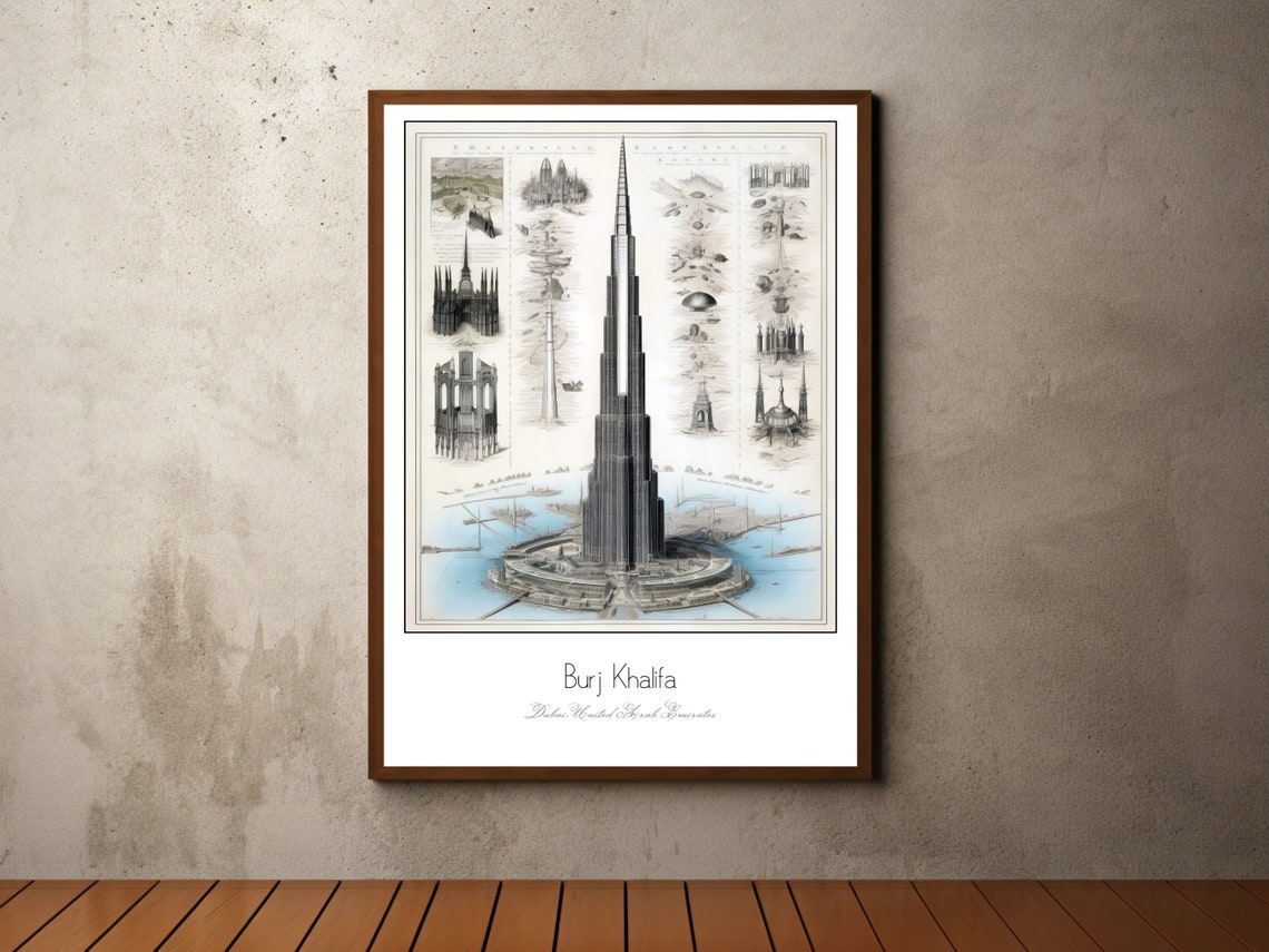 Burj Khalifa Dubai Architectural Drawing Blueprint Art Poster