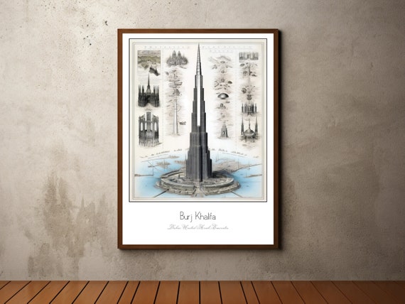 Dubai Burj Khalifa Print Poster Dubai Poster Dubai Print Travel Print Poster Architecture Poster Architectural Drawing Burj Khalifa