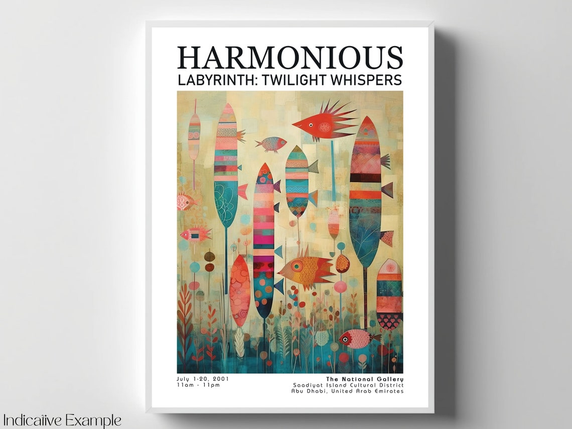 Harmonious Labyrinth Colorful Stylized Fish Ocean Art Poster - Image 4