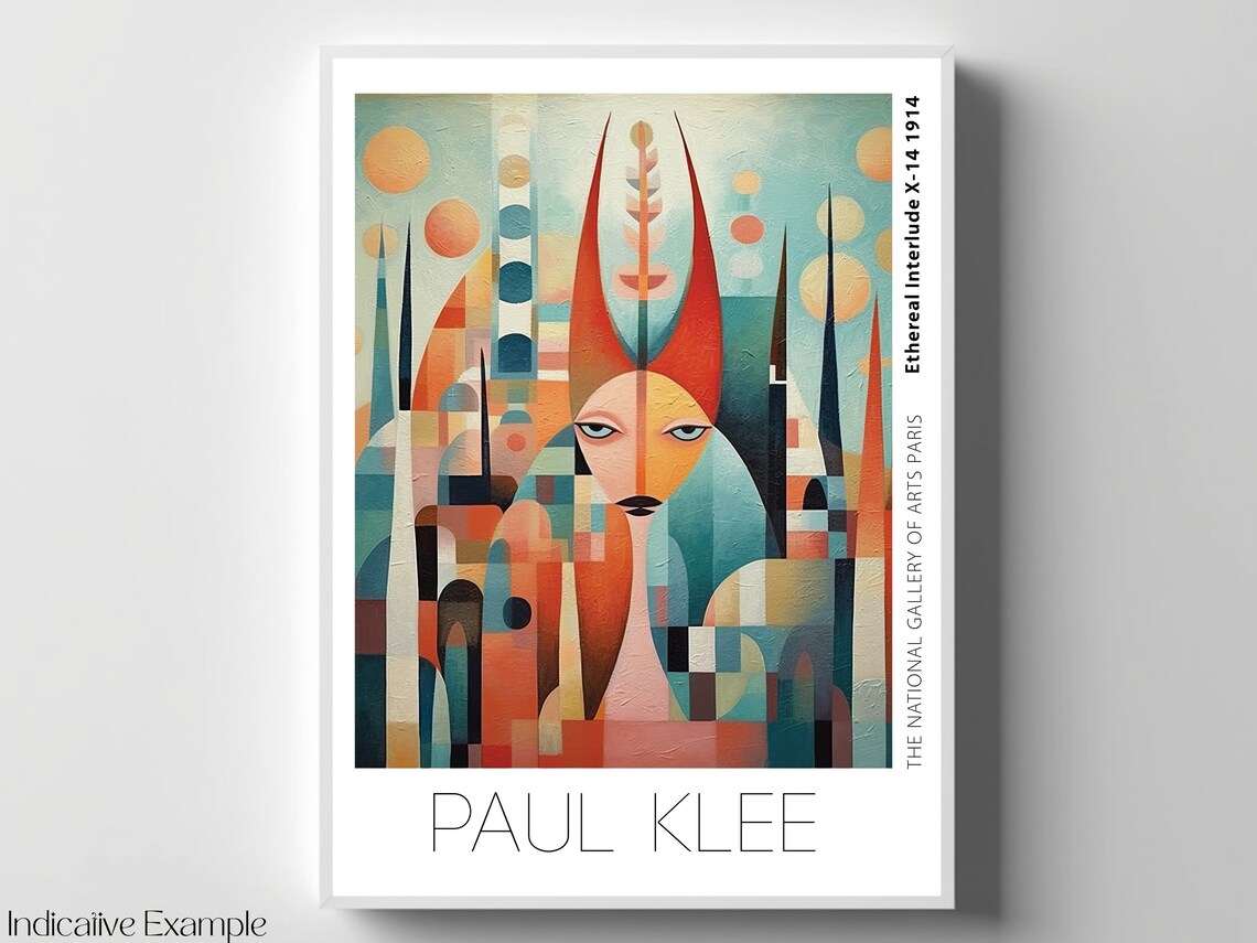 Paul Klee Inspired Horned Figure Teal Orange Geometric Poster - Image 4