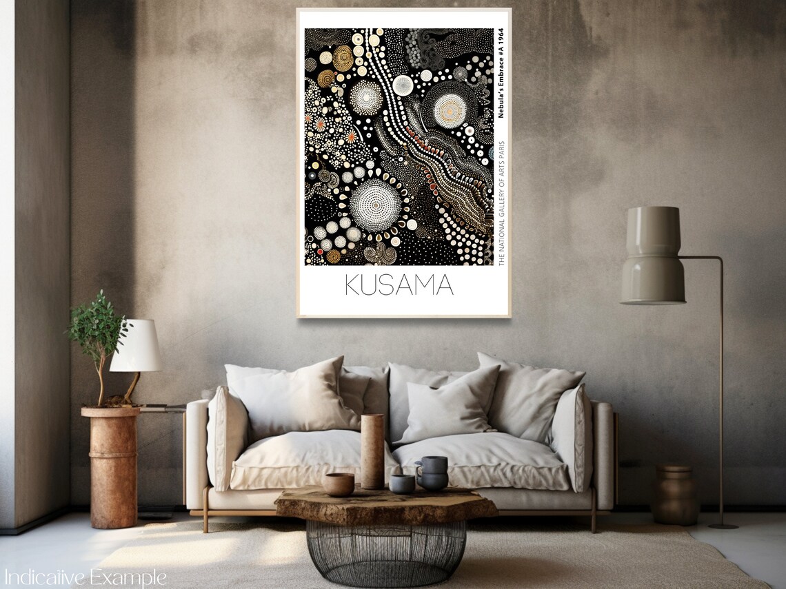 Kusama Nebula Embrace 1964 Black Gold Cosmic Dot Field Art Poster - Image 3