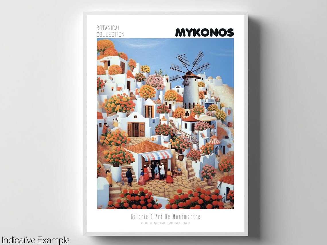 Mykonos Botanical Collection Windmill Whitewash Village Market Poster - Image 4