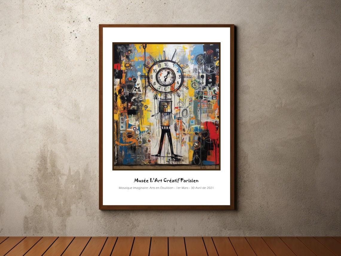 Basquiat Inspired Bold Raw Melting Clock Figure Graffiti Poster