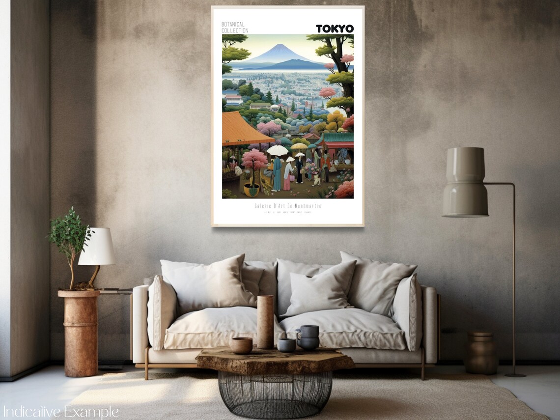 Tokyo Botanical Garden Mt Fuji Cherry Blossom Vintage Travel Poster - Image 3