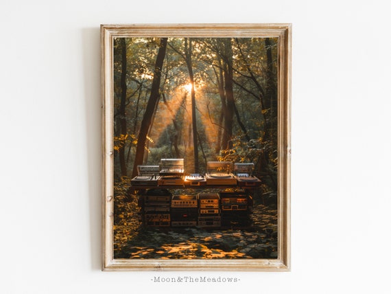 Contemporary Modern Vintage Art Gift For Dj Wall Art Abstract Wall Decor Dj Booth In Forest Disco House Techno Edm Art Gift