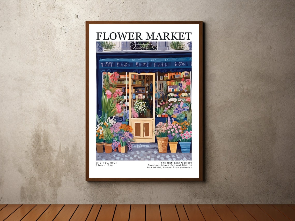 Flower Market Navy Blue Florist Storefront Bloom Display Poster