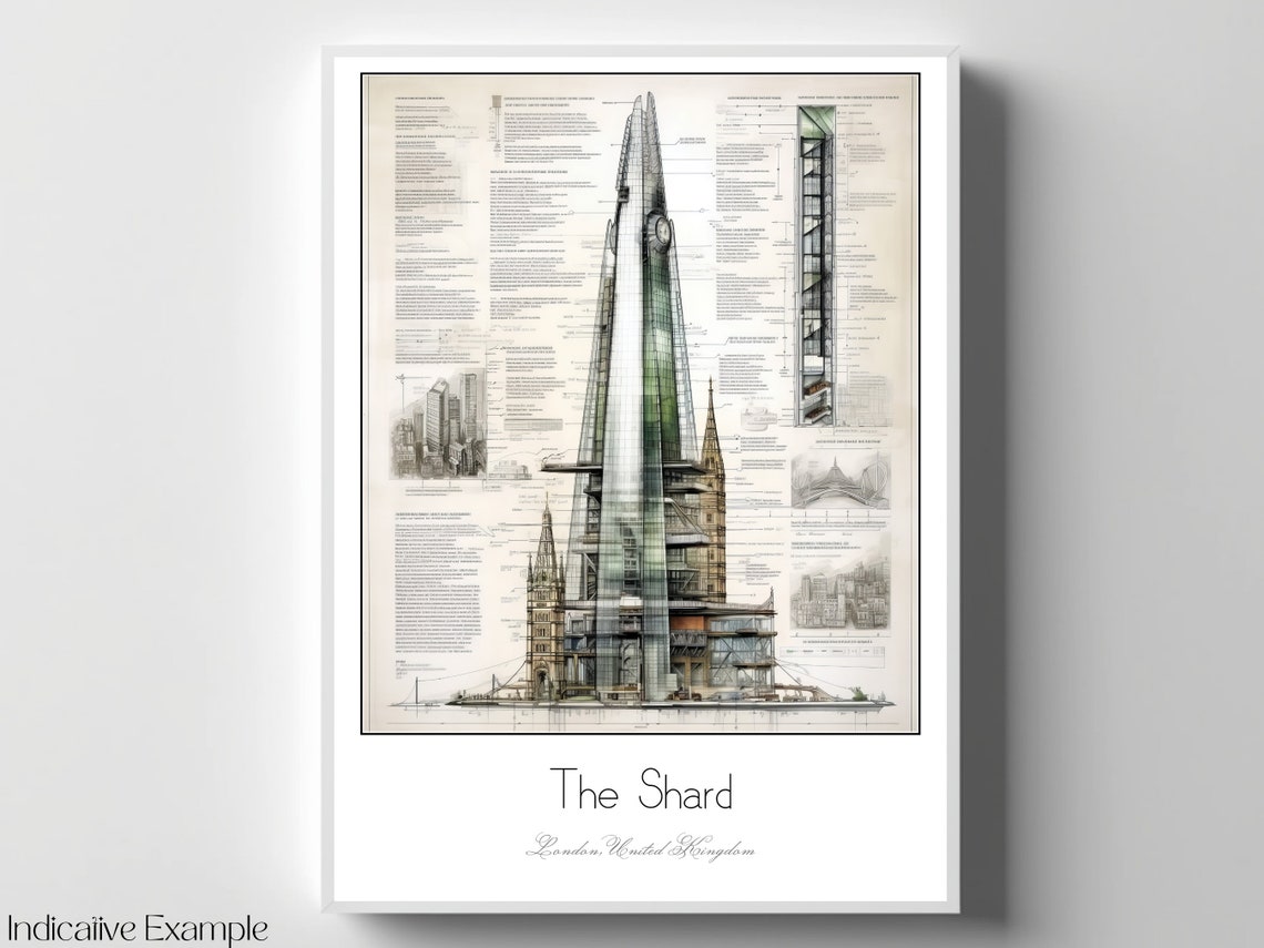 The Shard London Print The Shard London Poster Travel Print Poster The Shard London Renzo Piano Print Architecture Poster Vintage Art - Image 4