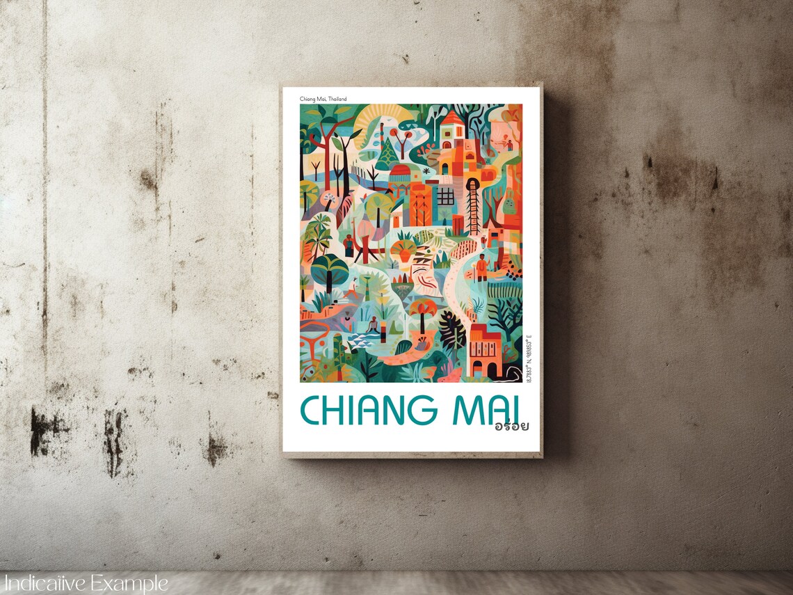 Chiang Mai Thailand Temple Jungle Modern Illustrated Travel Poster - Image 2