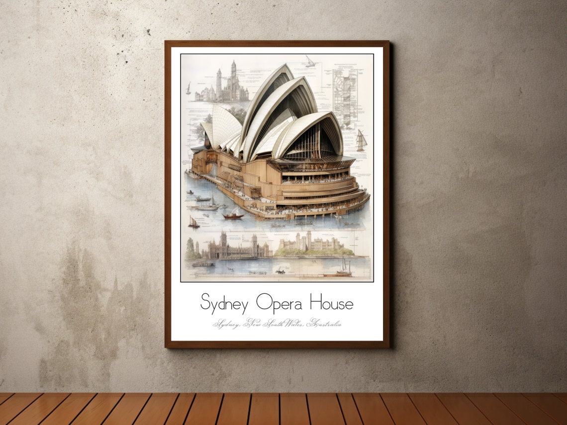 Sydney Opera House Australia Architectural Study Watercolor Art Poster
