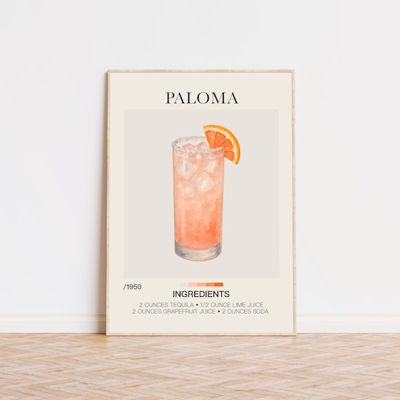 Paloma Cocktail Recipe Watercolor Grapefruit Tequila Bar Poster