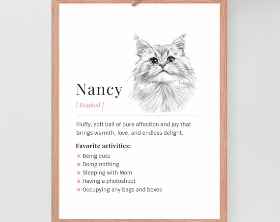 Custom Ragdoll Cat Definition Poster Personalized Sketch Portrait Gift for Owners