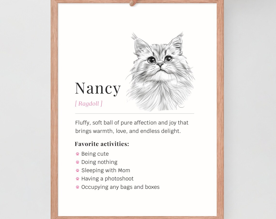Custom Ragdoll Cat Definition Poster Personalized Sketch Portrait Gift for Owners