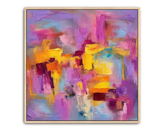Hand Painted Abstract Acrylic Painting Large Colorful Artwork Wall Art Purple Orange Pink Textured Framed Wall Decor Boldillusions