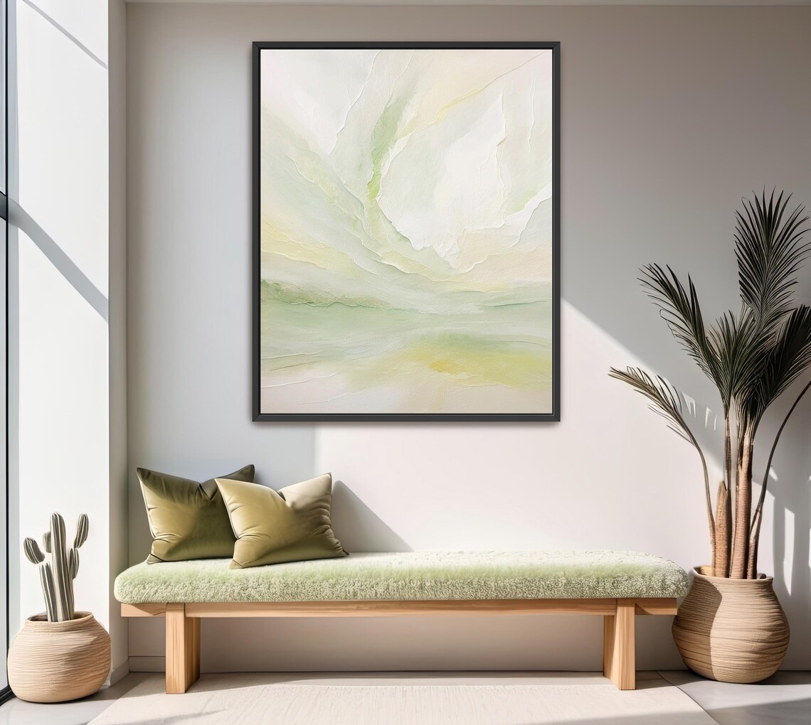 Olive Green Pastel Neutral Abstract Landscape Textured Art Poster - Image 4
