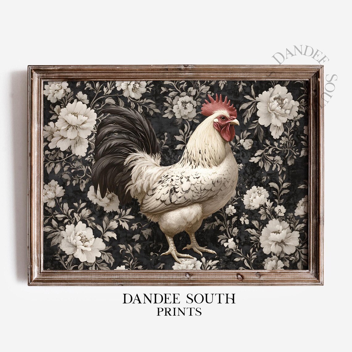 White Rooster Vintage French Country Floral Farmhouse Kitchen Poster