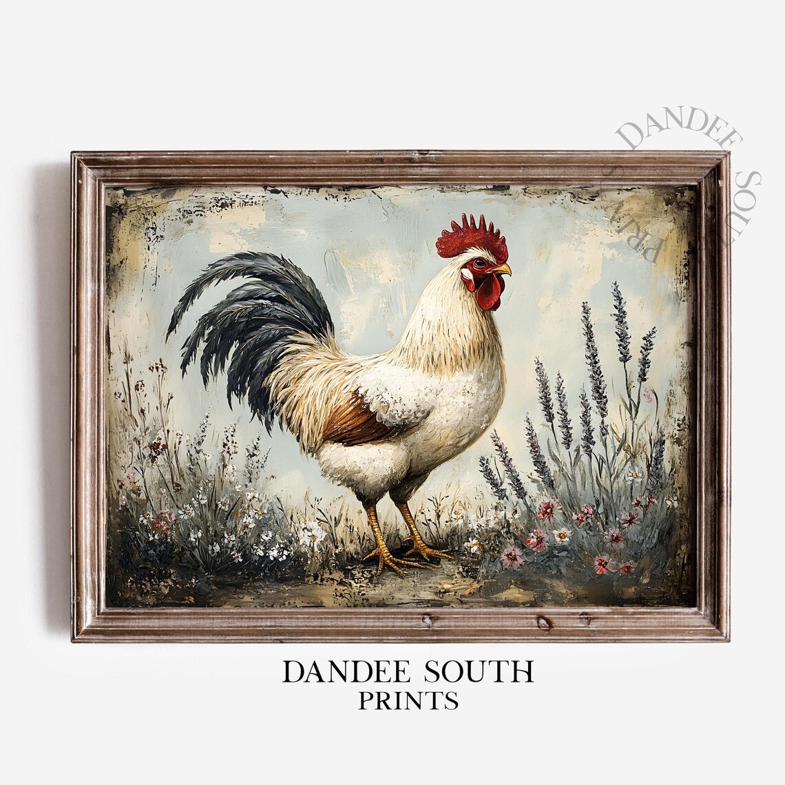 Vintage Rooster Wall Art French Country Farmhouse Chicken Painting