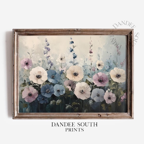Pastel Anemone Wildflowers Misty Meadow Soft Floral Oil Painting Poster