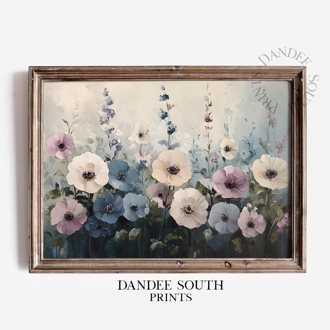 Pastel Anemone Wildflowers Misty Meadow Soft Floral Oil Painting Poster