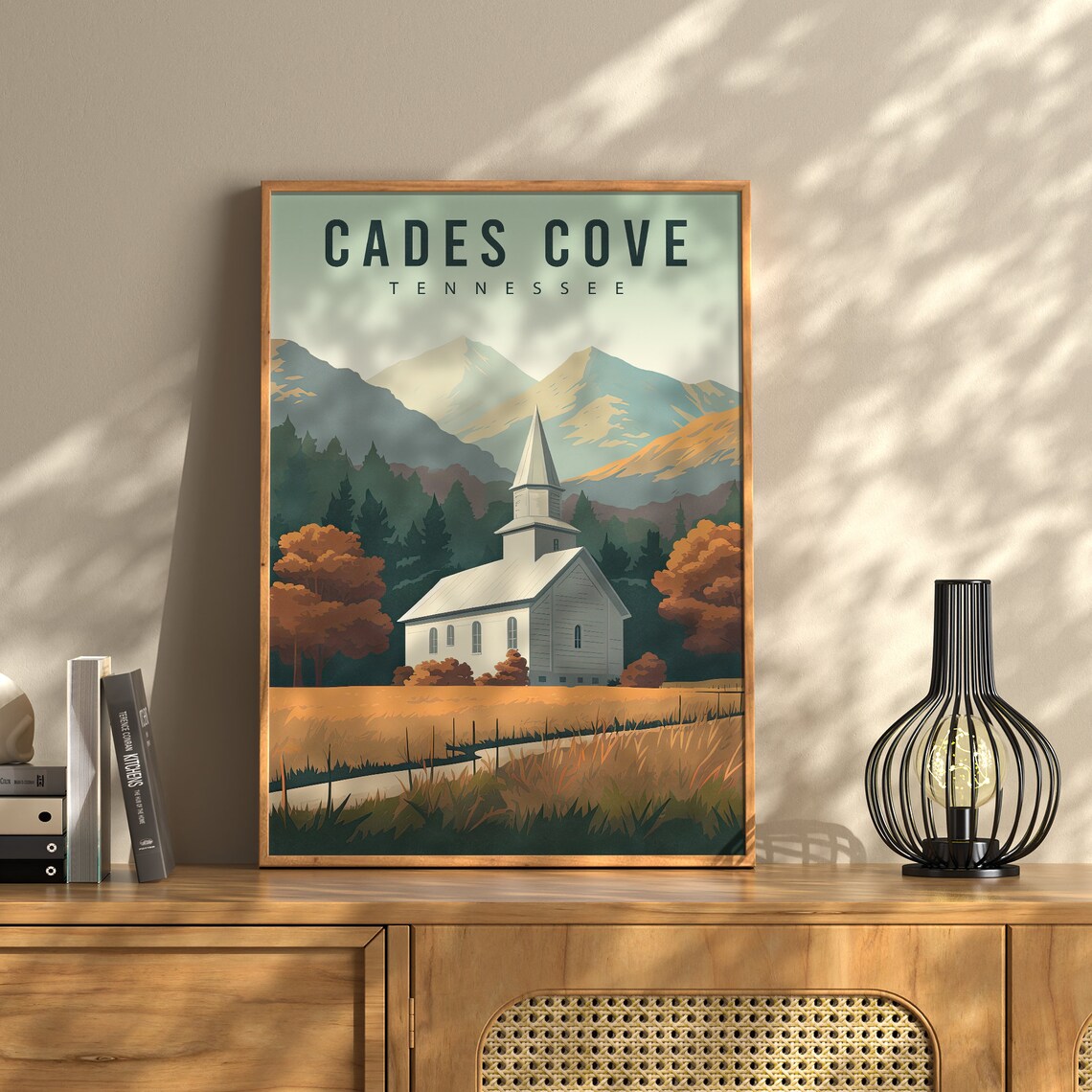Cades Cove Church, Smoky Mountains Tennessee Travel Poster