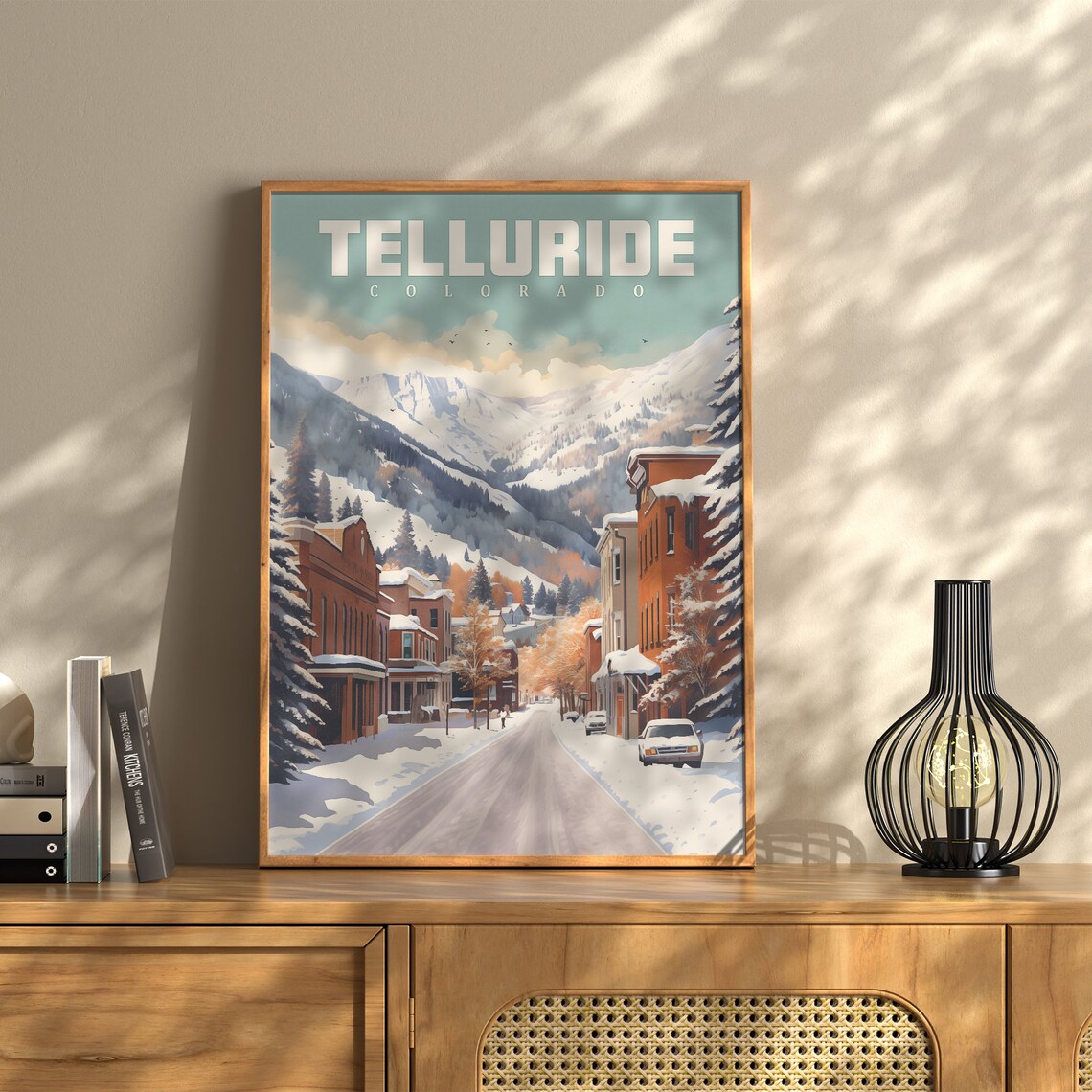 Charming Telluride Colorado Snowy Mountain Town Winter Travel Poster