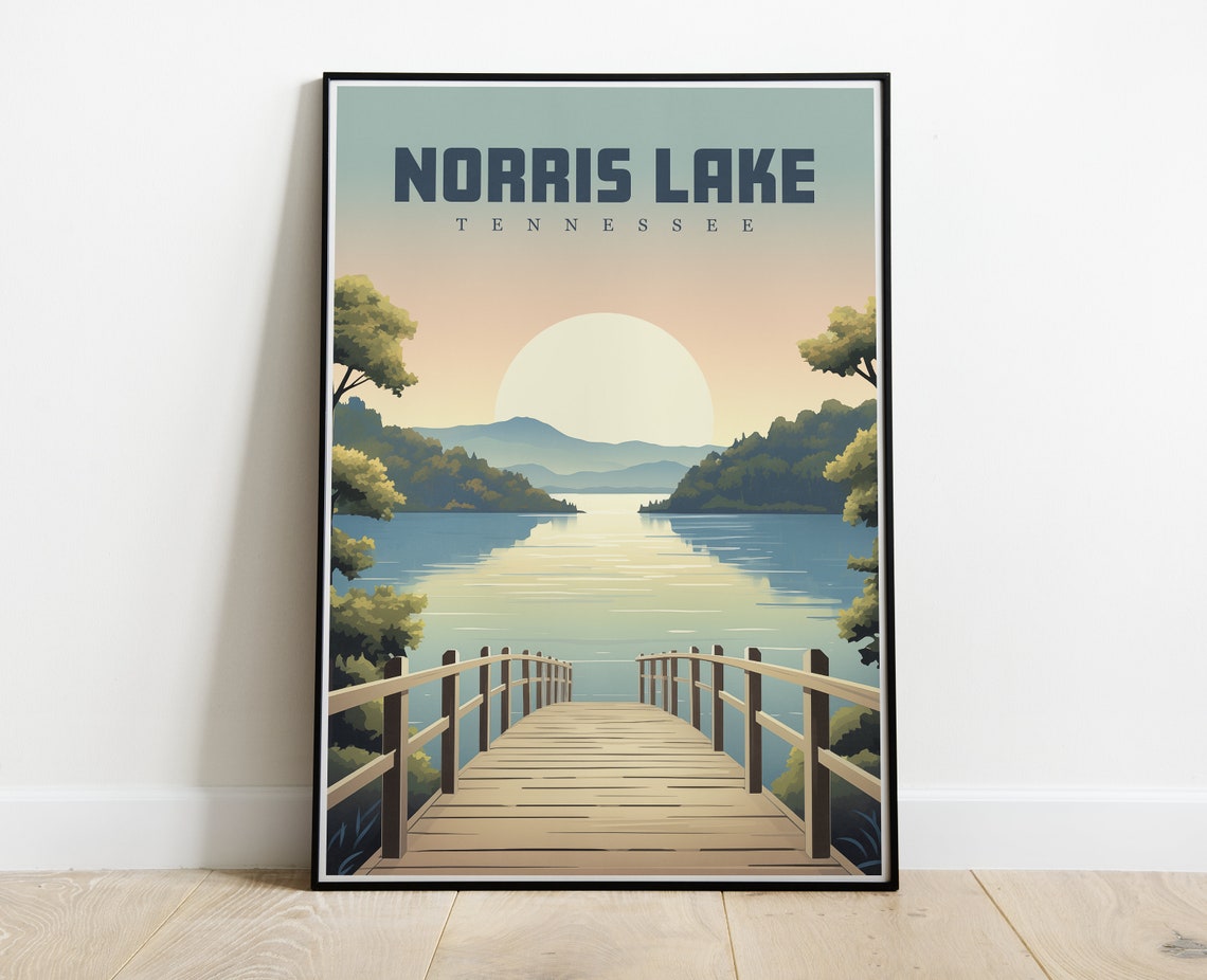 Norris Lake Tennessee Sunset Dock Retro Style Vintage Travel Poster