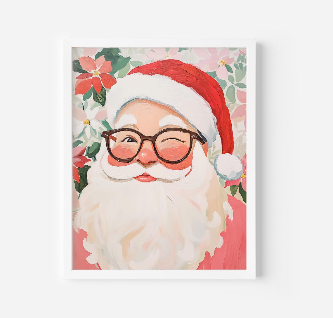Winking Santa Claus With Glasses Poinsettia Festive Holiday Poster