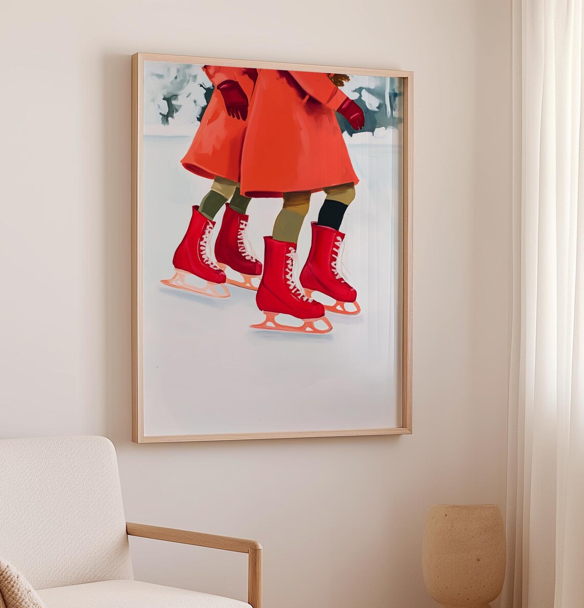 Girls In Red Ice Skates Gliding Across The Ice Winter Poster - Image 2