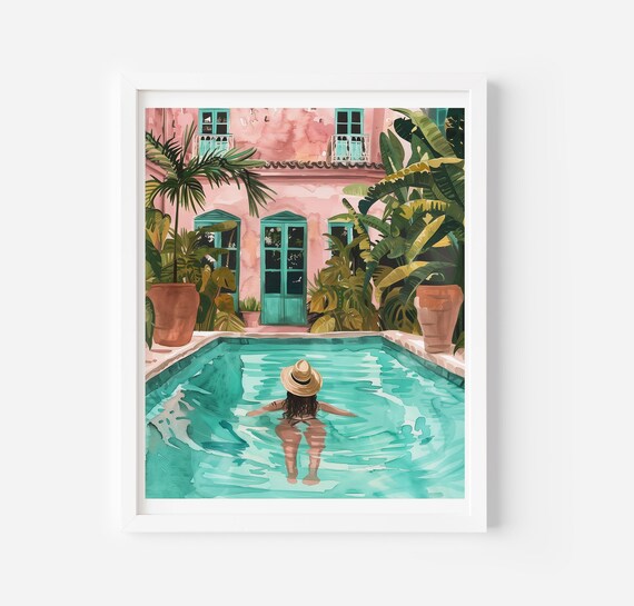 Girl In Pool Swimming Modern Summer Art Print